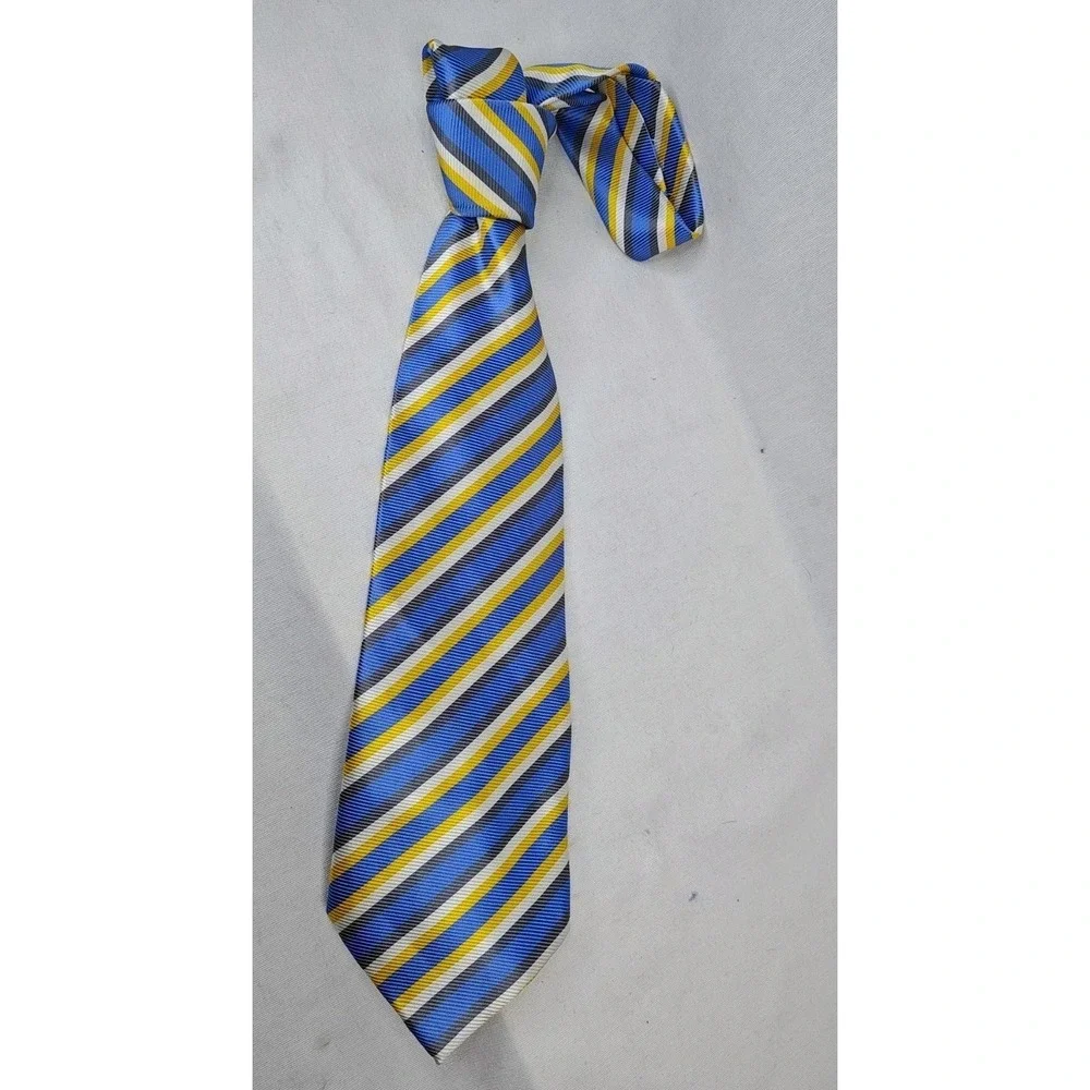 Hugo Boss Men's Tie Blue Yellow Stripe‎ Silk Necktie Made In Italy MOD 60